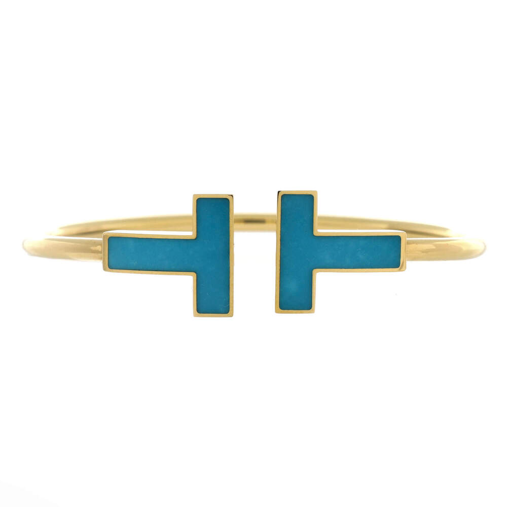 Tiffany & Co. Wide T Wire Bracelet 18K Yellow Gold with Turquoise